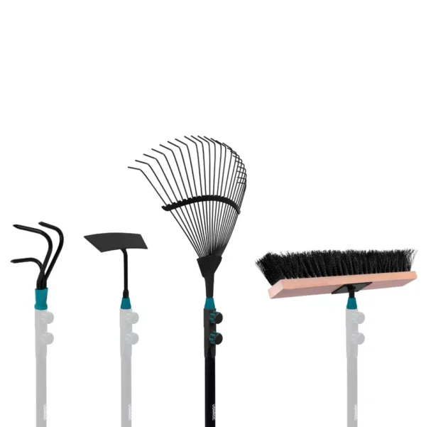 Gartengeräte Set 4-in-1: Laubrechen, Besen, Hacke und Grubber mit praktischem V-Fix-System